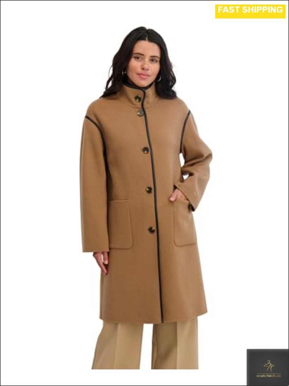 Wool Blend Topper Coat Button Front Patch Pockets Relaxed Fit